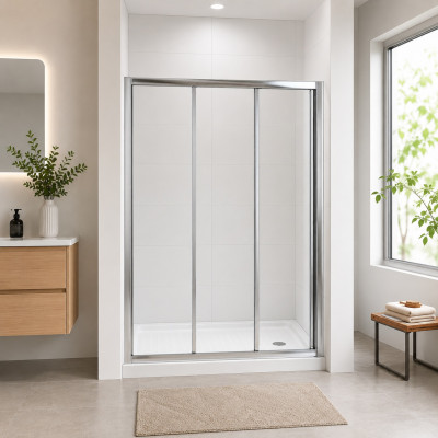 Fully Framed Shower Screen Wall To Wall 3 Panels Sliding Door 6mm 2000H Chrome