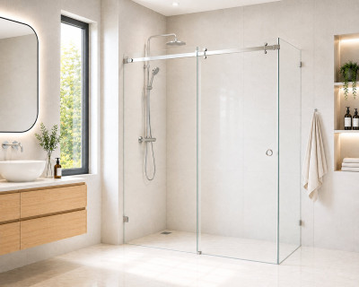 Frameless Shower Screen Corner Fixed Panel & Sliding Door & Return 2050H