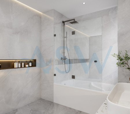 Frameless Shower Screen Hinge Panel & Door Bathtub 1500H pre-drilled glass