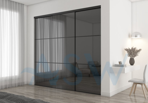 Frameless Sliding Wardrobe Doors Grey Mirror with Horizontal Strips