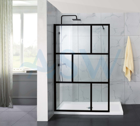 Fully Framed Shower Screen Panel Black Frame 15 Sections 6mm 2000H with ...