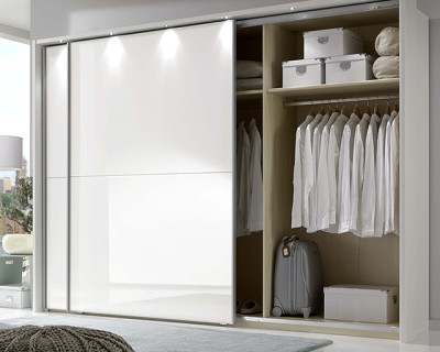 Frameless Sliding Wardrobe Doors Super white Glass With Horizontal Strips
