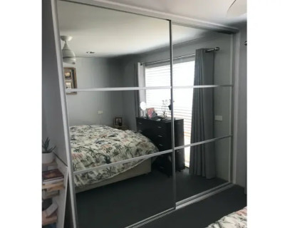 Fully Framed Sliding Wardrobe Doors Mirror with Horizontal Strips