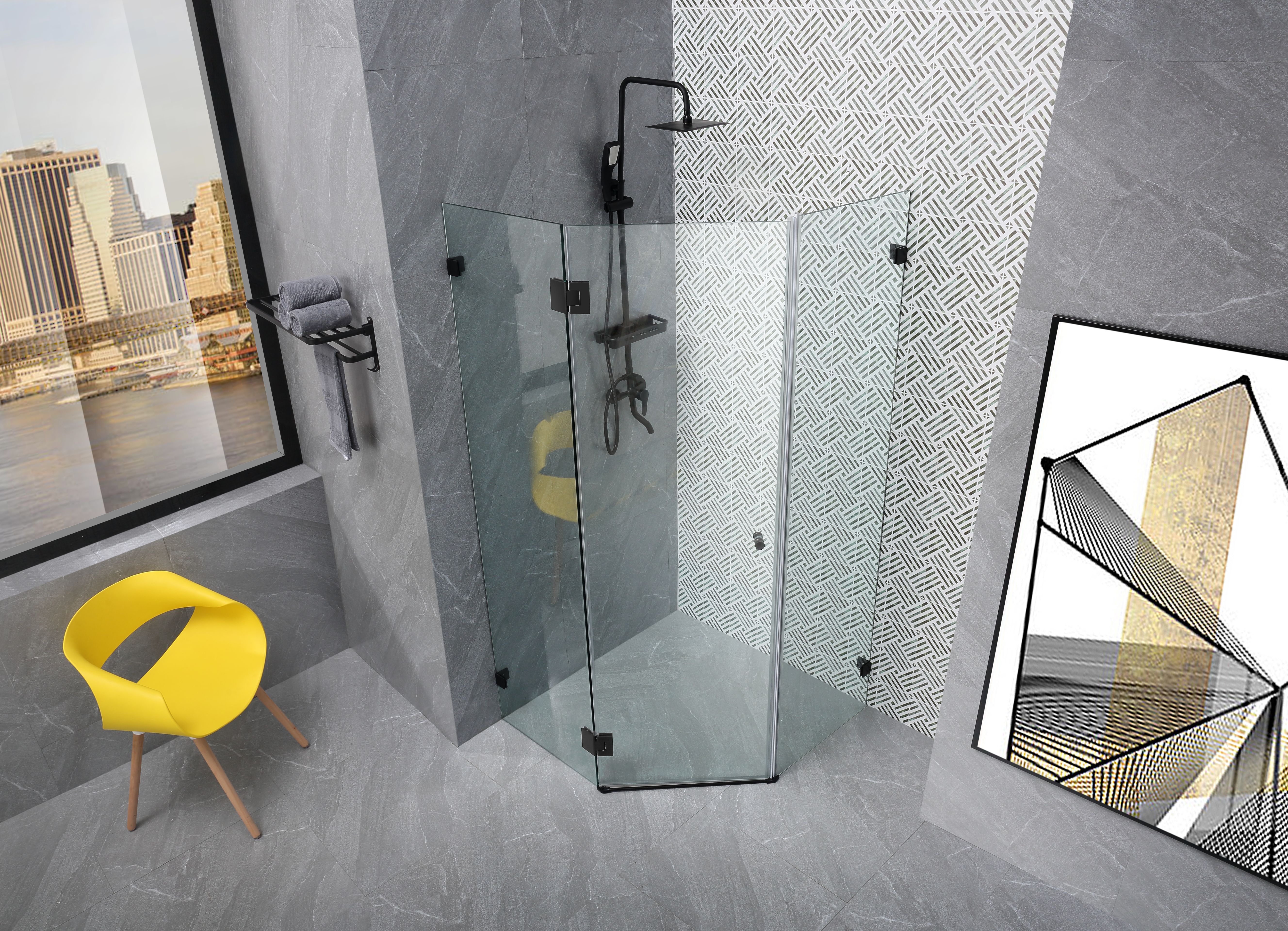 Frameless Shower Screen Diamond Shape with Hinged Door 2000H Pre-Drilled