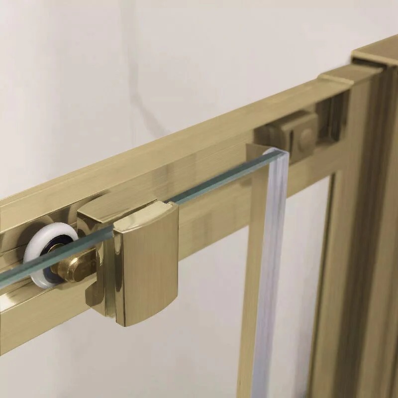 Semi Frameless Shower Screen Corner Entry with Double Sliding Doors 1900H adjustable (Brushed Gold)