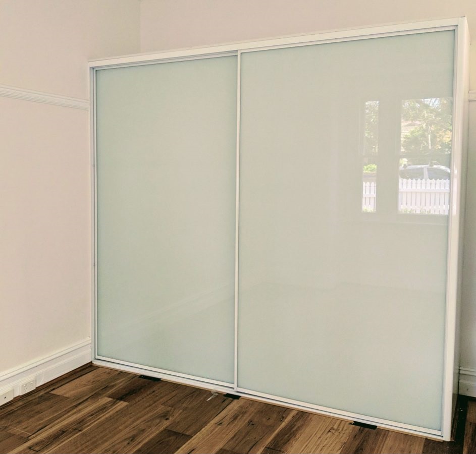 Fully Framed Sliding Wardrobe Doors Greenish white glass